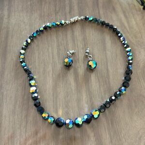 Vintage 1950’s Austrian Aurora Borealis  Crystal Necklace and Earrings Set